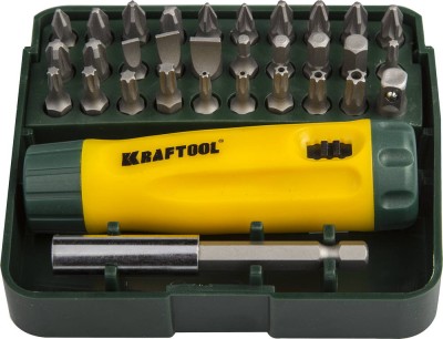 Набор KRAFTOOL Отвертка реверсивная с битами и адаптером, Cr-V, 32 предмета ,  ( 26142-H32 )