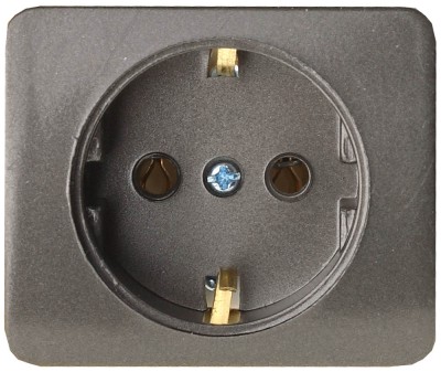 Розетка СВЕТОЗАР "ГАММА" с заземлением, одинарная, без вставки и рамки, цвет темно-серый металлик, 16А/~250В,  ( SV-54105-DM )