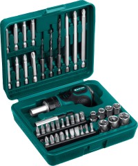 Набор KRAFTOOL Отвертка реверсивная с битами и торцовыми головками и сверлами, 43 предм,  ( 25556-H43 )