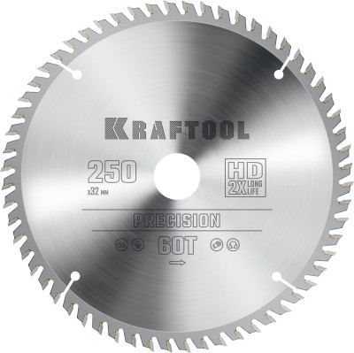 KRAFTOOL PRECISION 250х32мм 60Т, диск пильный по дереву