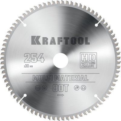 KRAFTOOL Multi Material 254х30мм 80Т, диск пильный по алюминию