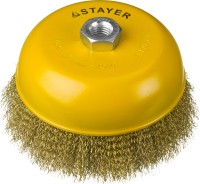 STAYER "PROFESSIONAL". Щетка чашечная для УШМ, витая стальная латунированная проволока 0,3мм, 150ммхМ14,  ( 35125-150 )