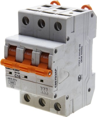 Выключатель автоматический СВЕТОЗАР 3-полюсный, 16 A, "C", откл. сп. 10 кА, 400 В  ,  ( SV-49073-16-C )