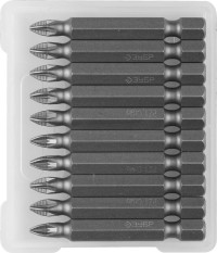 Биты ЗУБР "МАСТЕР" кованые, хромомолибденовая сталь, тип хвостовика E 1/4", PZ1, 50мм, 10шт,  ( 26003-1-50-10 )