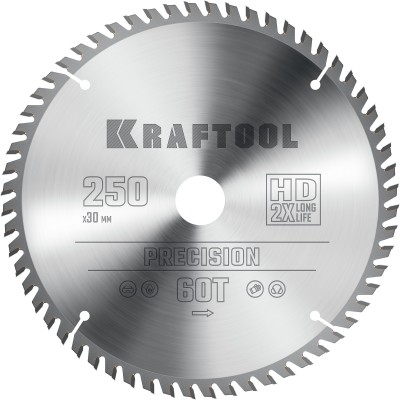 KRAFTOOL PRECISSION 250х30мм 60Т, диск пильный по дереву