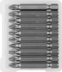 Биты ЗУБР "МАСТЕР" кованые, хромомолибденовая сталь, тип хвостовика E 1/4", PZ2, 50мм, 10шт,  ( 26003-2-50-10 )