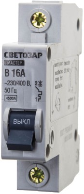 Выключатель СВЕТОЗАР автоматический, 1-полюсный, "B" (тип расцепления), 16 A, 230 / 400 В,  ( 49050-16-B )