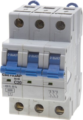 Выключатель автоматический СВЕТОЗАР 3-полюсный, 25 A, "C", откл. сп. 6 кА, 400 В,  ( SV-49063-25-C )