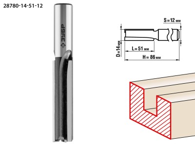Фреза пазовая прямая, D=14 мм, рабочая длина-51 мм, хв.-12 мм, ЗУБР Профессионал, ( 28780-14-51-12 )