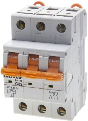 Выключатель автоматический СВЕТОЗАР 3-полюсный, 32 A, "C", откл. сп. 10 кА, 400 В  ,  ( SV-49073-32-C )