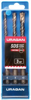 Набор URAGAN Буры по бетону, хвостовик "SDS-Plus", 6х160; 8х160; 10х160мм; 3шт ,  ( 901-25554-H3 )