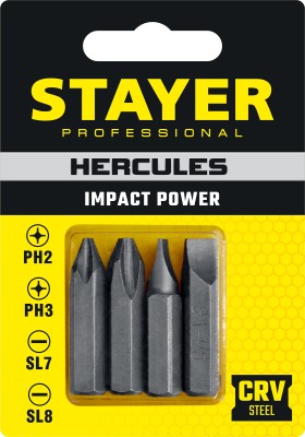 HERCULES Биты для ударной отвертки 4 шт 36 мм, STAYER ( 25667-S4_z01 )