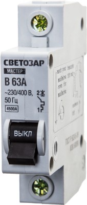 Выключатель СВЕТОЗАР автоматический, 1-полюсный, "B" (тип расцепления), 63 A, 230 / 400 В,  ( 49050-63-B )