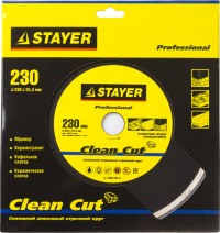 Круг отрезной алмазный STAYER "PROFESSIONAL", сплошной, влажная резка, для электроплиткореза, 25,4х230мм,  ( 3665-230_z01 )