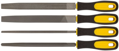 Напильники, прорезиненная ручка, набор 4 шт. (трехгранный, плоский, круглый, полукруглый ) 200 мм ( 42596 )