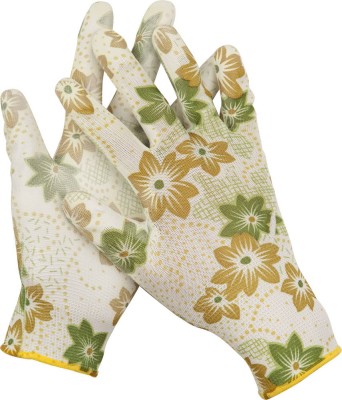 Перчатки GRINDA садовые, прозрачное PU покрытие, 13 класс вязки, бело-зеленые, размер M  ,  ( 11293-M )