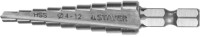 Сверло STAYER "MASTER" ступенчатое по сталям и цвет.мет., сталь HSS, d=4-12мм, 9ступ.d 4-12, L- 65 мм,шестигран. хвост.1/4",  ( 29660-4-12-9 )
