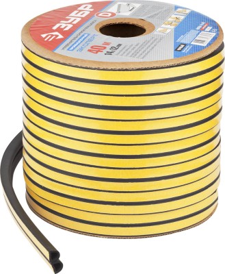 Уплотнитель ЗУБР "ЭКСПЕРТ" промышленный, самоклеящийся, черный, D-профиль, на бобине, 14ммх12мм, 40м,  ( 40950-14-40 )